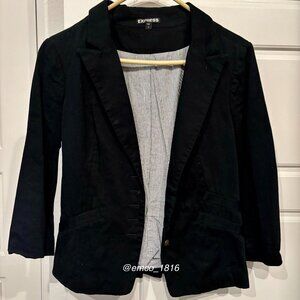 Express Black Waist Length 3/4 Sleeve 100% Cotton Blazer, Size 4